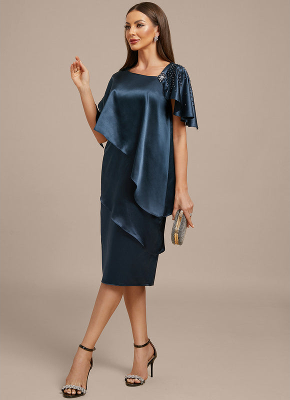 Robe Portefeuille Satin Marine Élégante - gallery 3