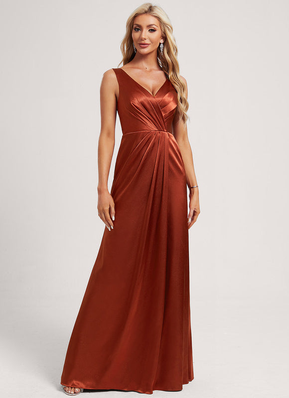 Robe Portefeuille Satin Rouille Élégante - gallery 2