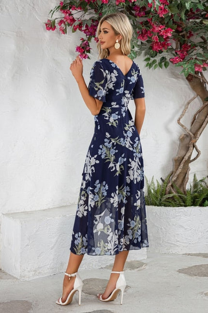 Robe Portefeuille Asymétrique Marine Florale - gallery 1