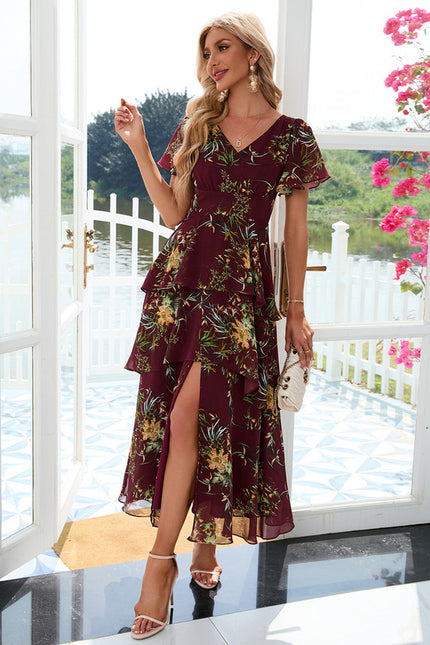 Robe Portefeuille Maxi Florale Bordeaux - gallery 1