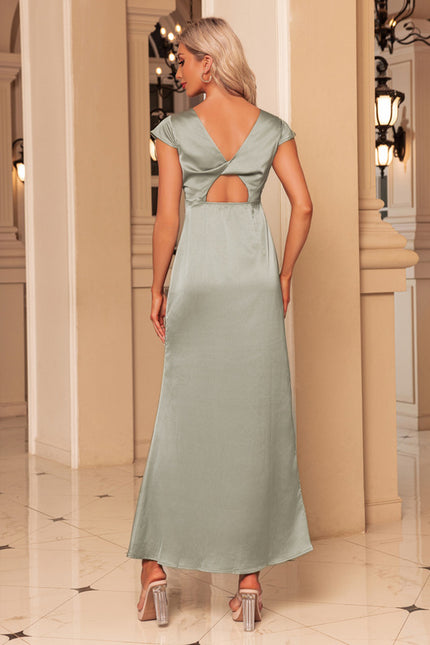 Robe Portefeuille Satinée Vert Pâle - gallery 5