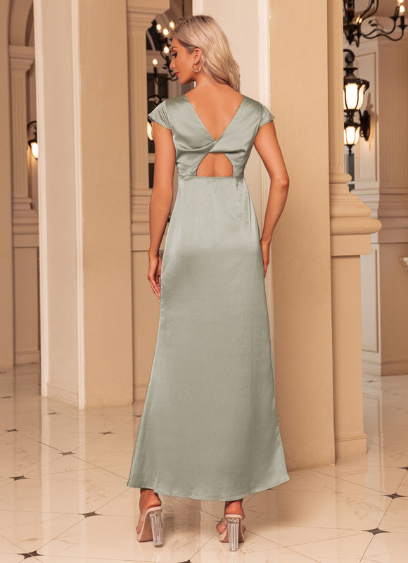 Robe Portefeuille Satinée Vert Pâle - gallery 5