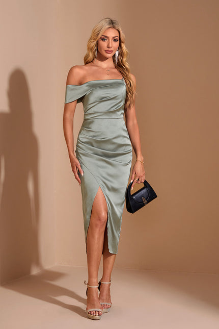 Robe Portefeuille Satin Vert - gallery 5