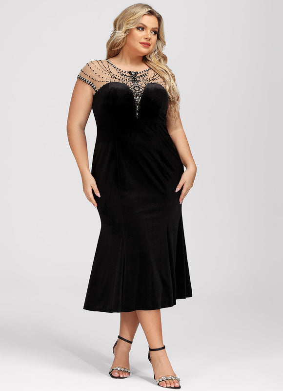 Robe Portefeuille Velours Noir Élégant - gallery 8