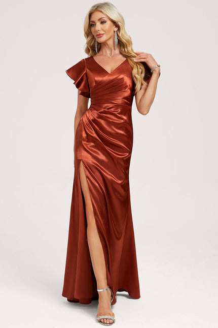 Robe Portefeuille Satin Rouille Élégante - gallery 1