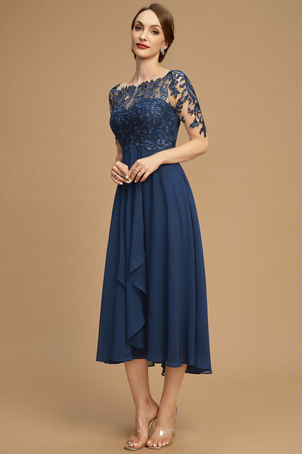 Robe Portefeuille Évasée Marine - gallery 7