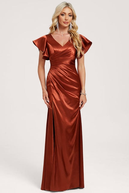 Robe Portefeuille Satin Rouille Élégante - gallery 2