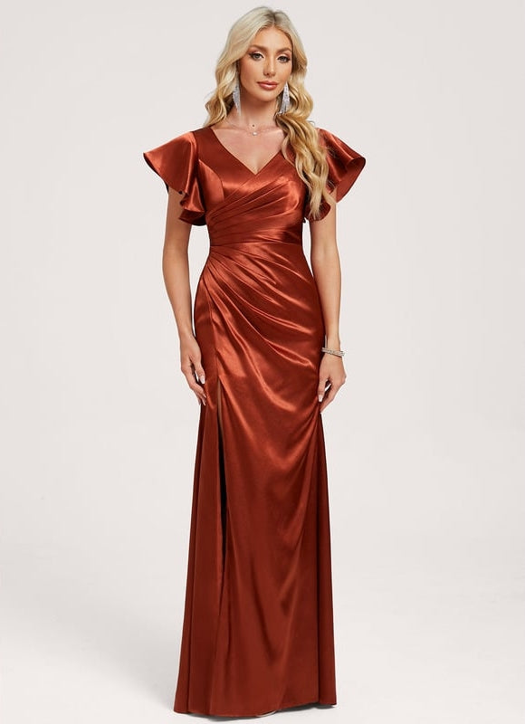 Robe Portefeuille Satin Rouille Élégante - gallery 2