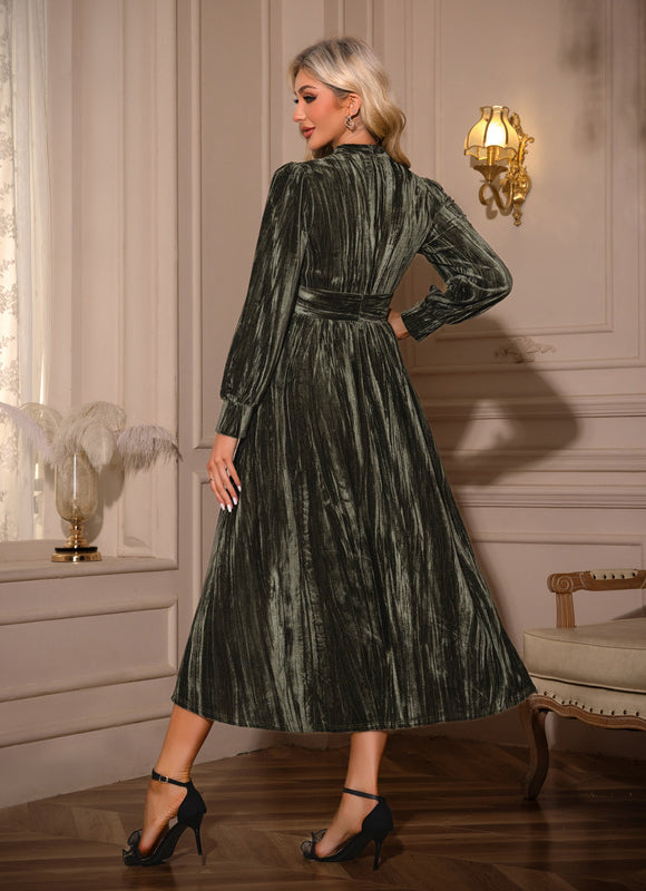 Robe Portefeuille Velours Olive - gallery 1